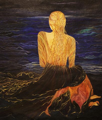 Jeune femme au bord de la mer